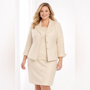 Kasper Elegant 2pc Cream Floral Jacquard Women's suit